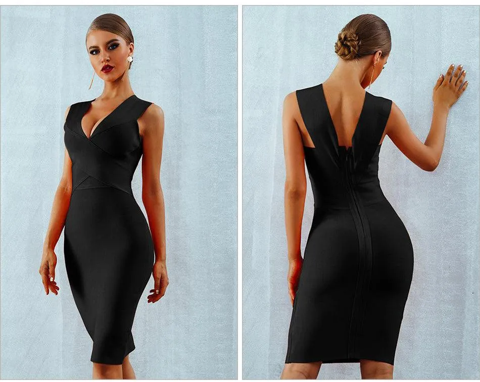 Midstrap V-Neck Bodycon Bandage Dress