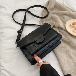 Minimalist Black Square Leather Bag With Wide Strap