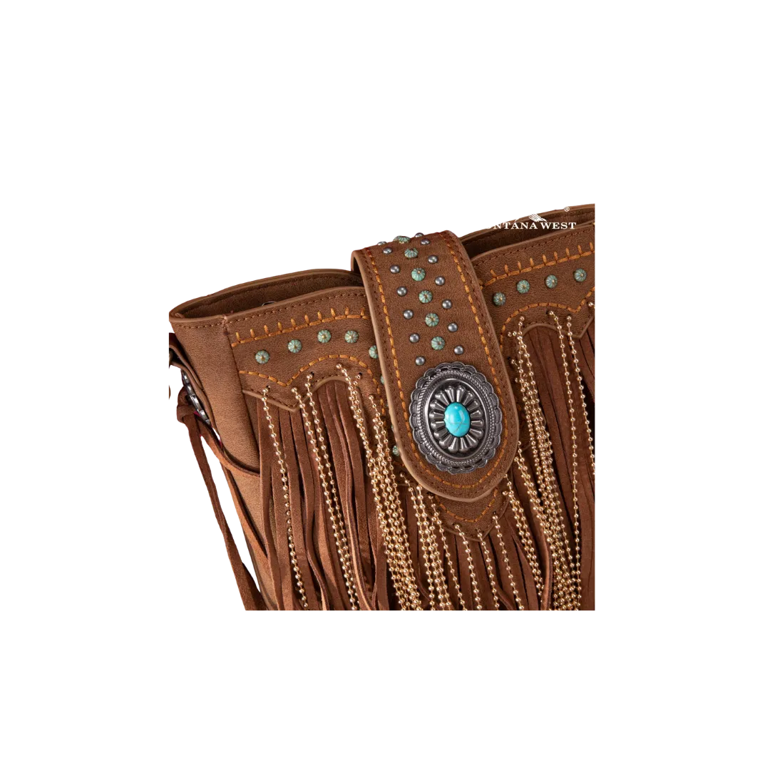 Montana Women's West Fringe Collection Brown Crossbody