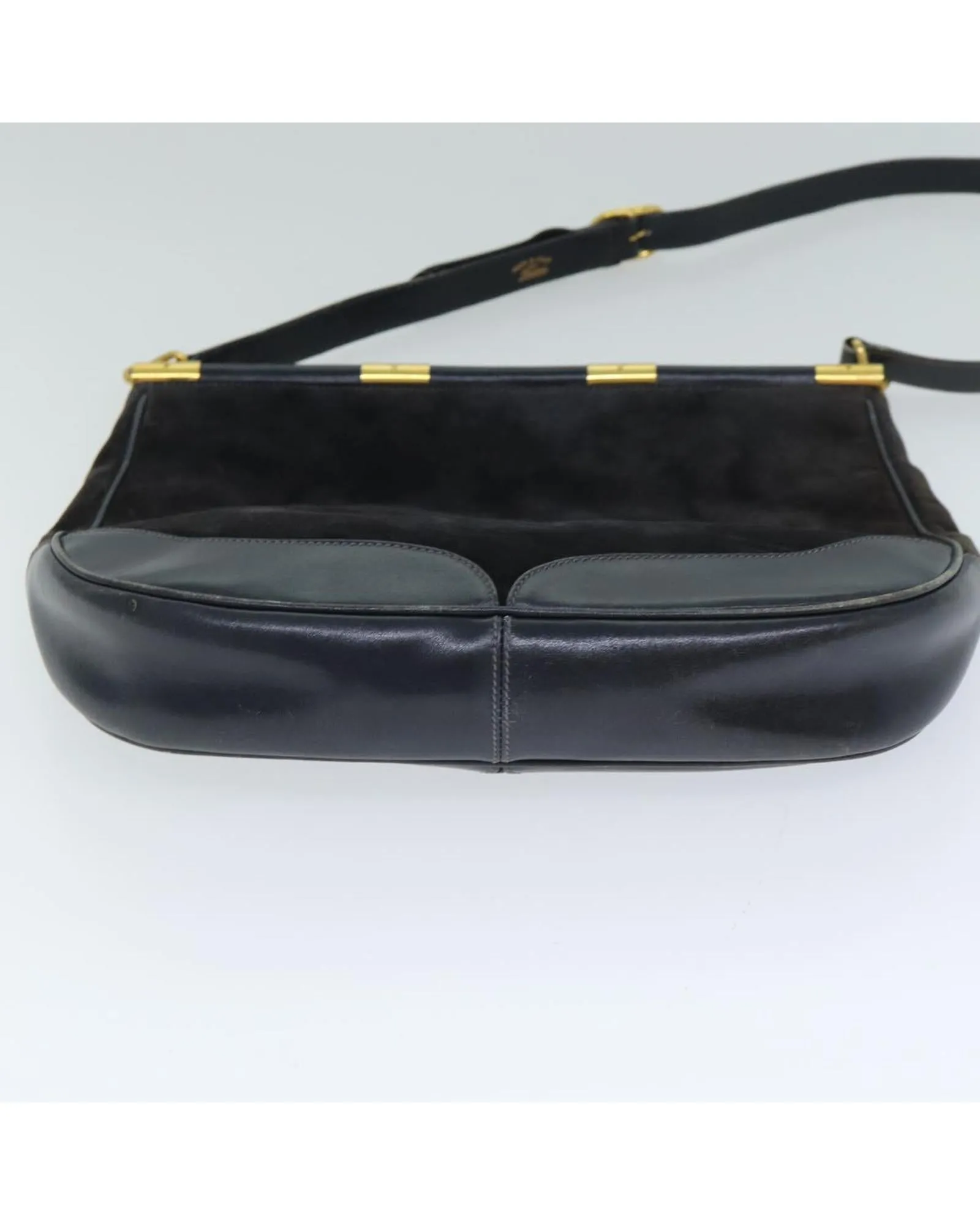 Navy Leather and Suede Shoulder Bag by Gucci