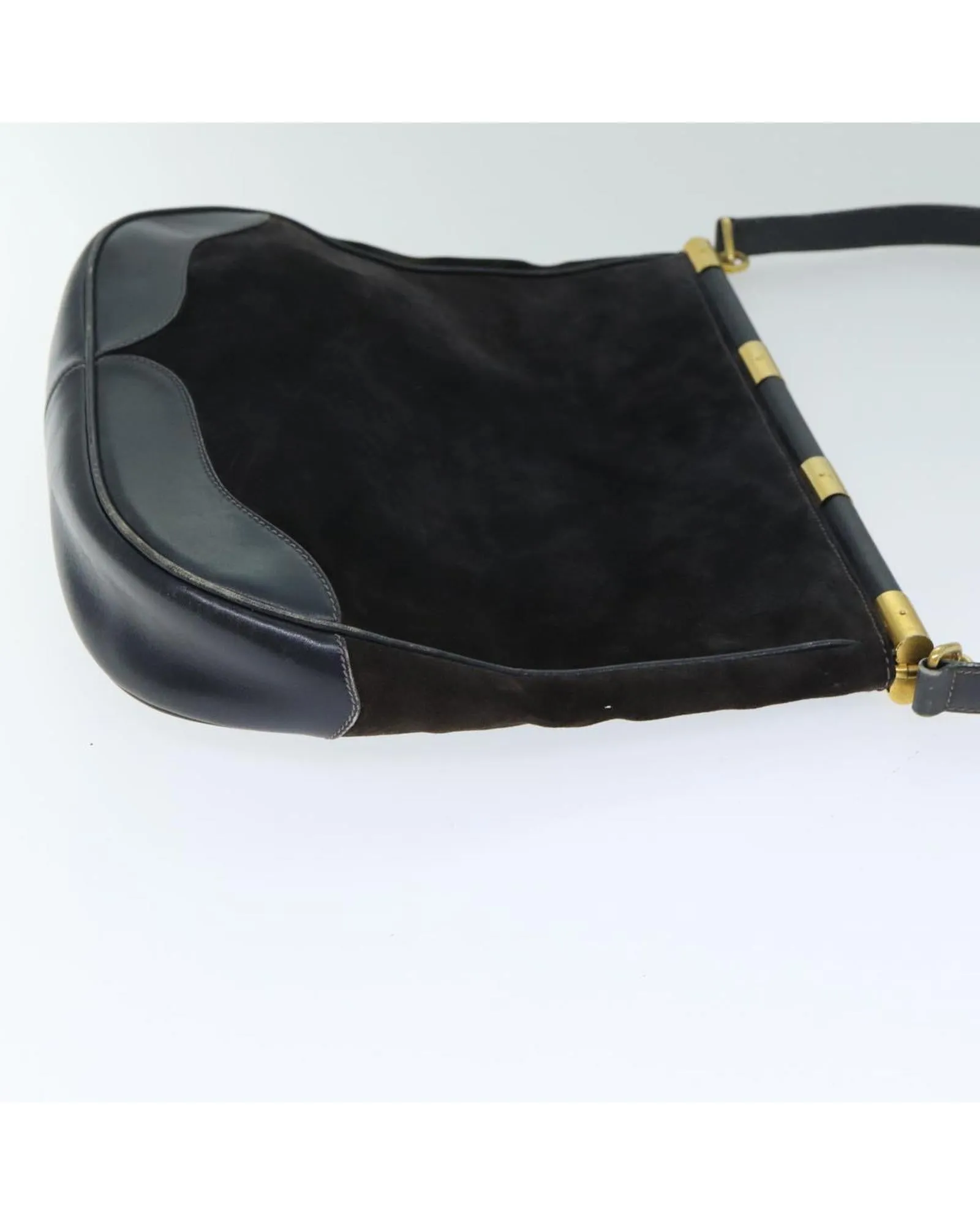 Navy Leather and Suede Shoulder Bag by Gucci