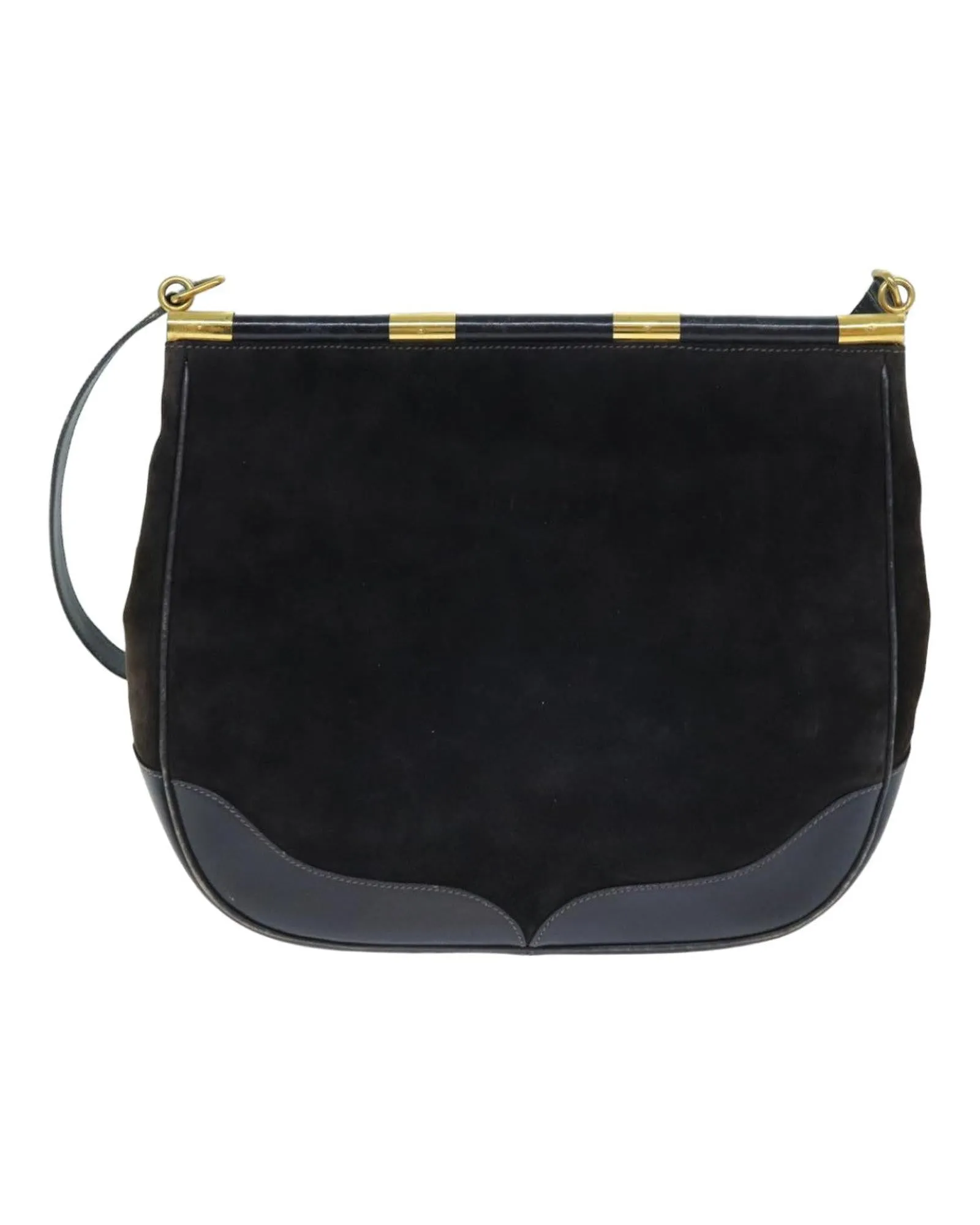 Navy Leather and Suede Shoulder Bag by Gucci