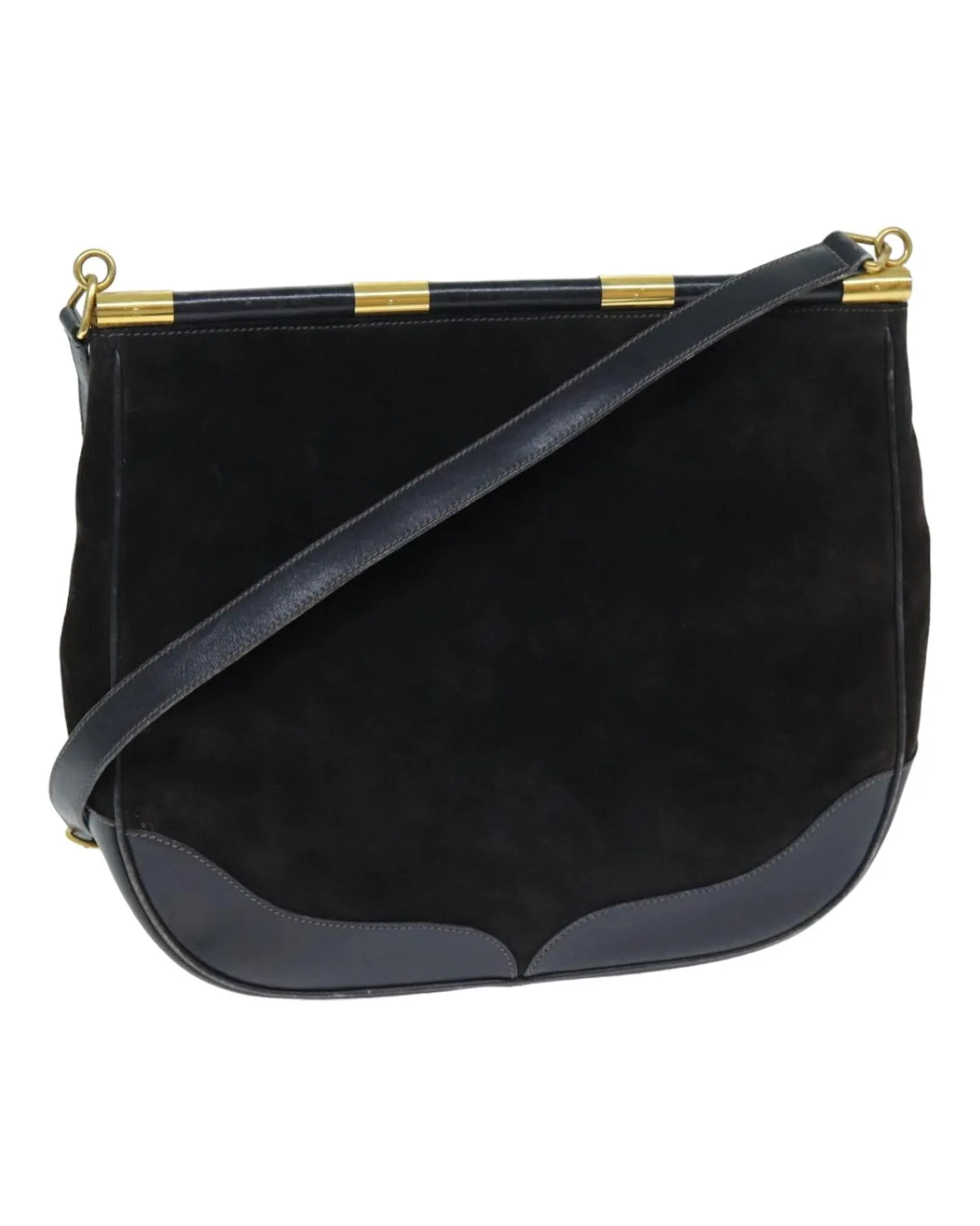 Navy Leather and Suede Shoulder Bag by Gucci