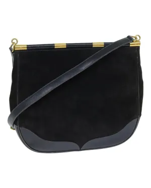 Navy Leather and Suede Shoulder Bag by Gucci