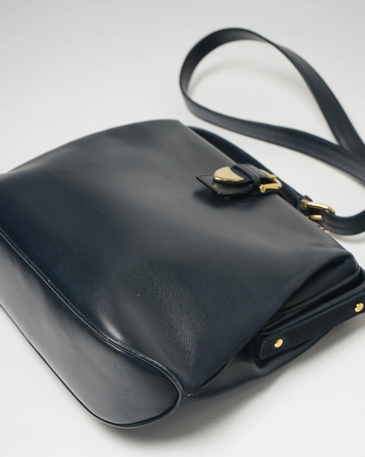 Navy Leather Shoulder Bag