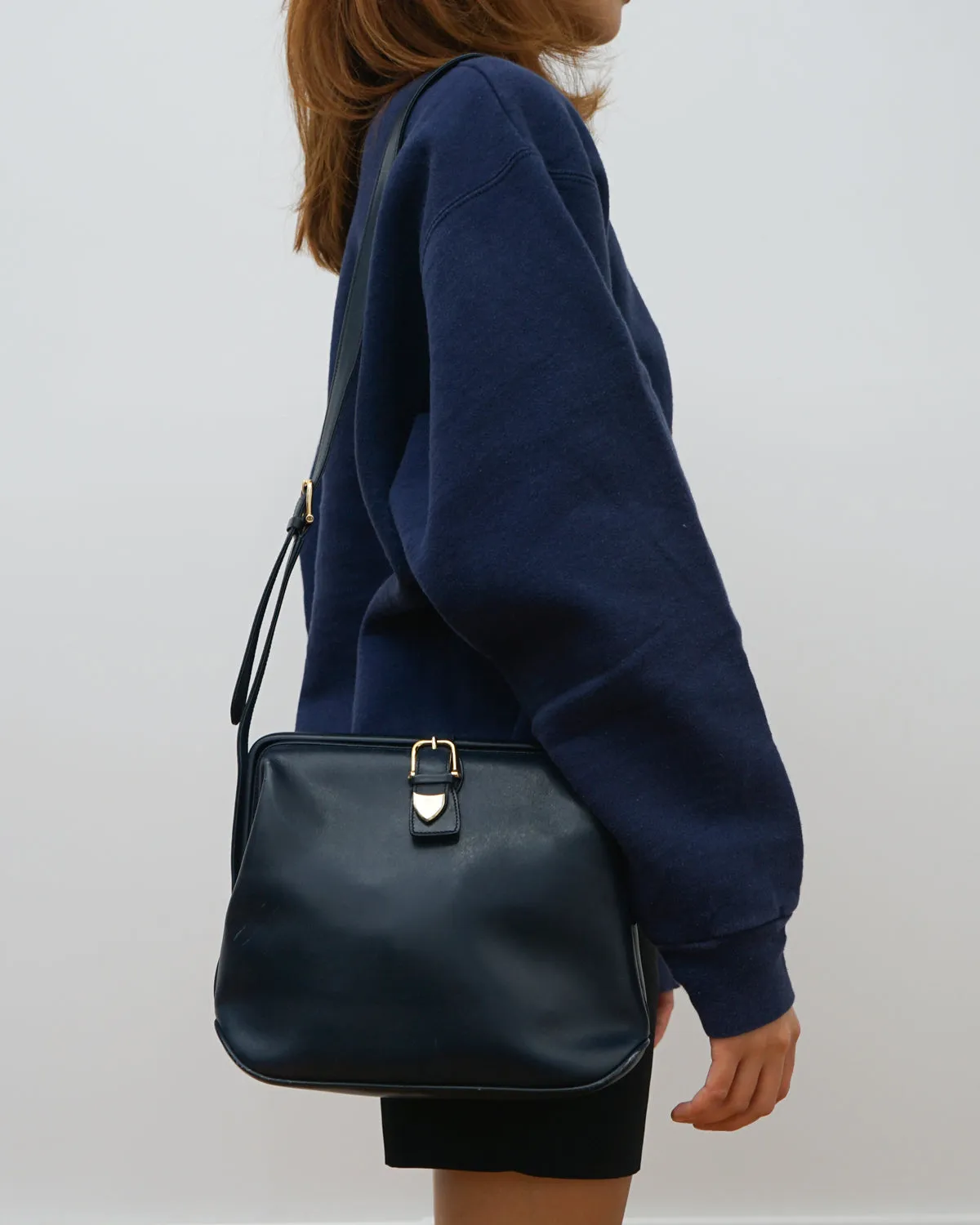 Navy Leather Shoulder Bag