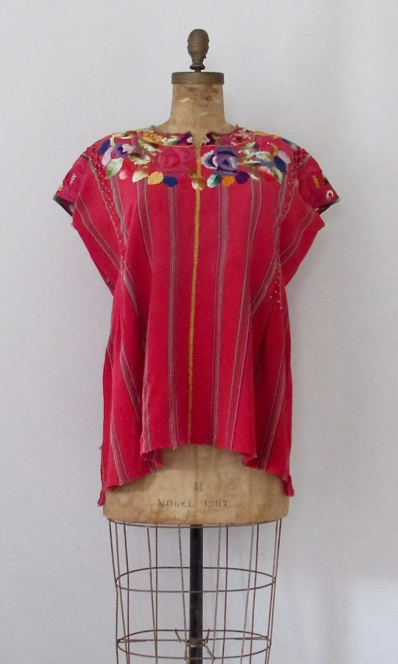 NICE FOLK 1970s Embroidered Guatemalan Frida Kahlo Style Huipil, Size Medium