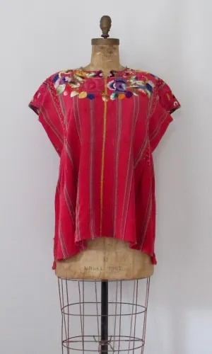 NICE FOLK 1970s Embroidered Guatemalan Frida Kahlo Style Huipil, Size Medium