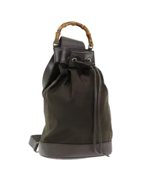 Nylon Brown Bamboo Backpack - Authentic Gucci