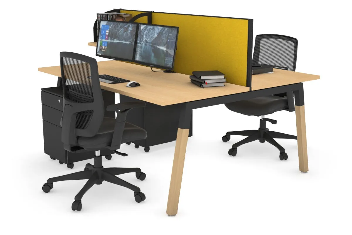 Quadro A Legs 2 Person Office Workstation - Wood Legs Cross Beam [1600L x 700W]