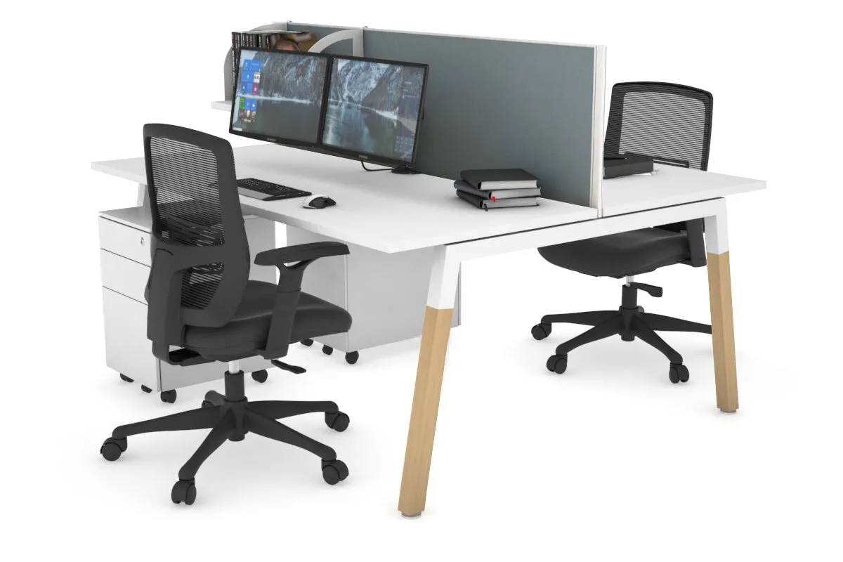 Quadro A Legs 2 Person Office Workstation - Wood Legs Cross Beam [1600L x 700W]