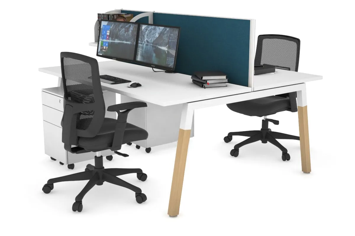 Quadro A Legs 2 Person Office Workstation - Wood Legs Cross Beam [1600L x 700W]