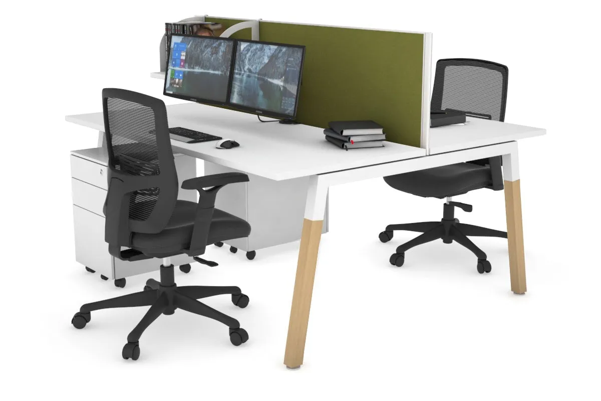 Quadro A Legs 2 Person Office Workstation - Wood Legs Cross Beam [1600L x 700W]