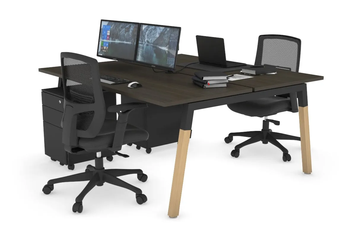 Quadro A Legs 2 Person Office Workstation - Wood Legs Cross Beam [1600L x 700W]