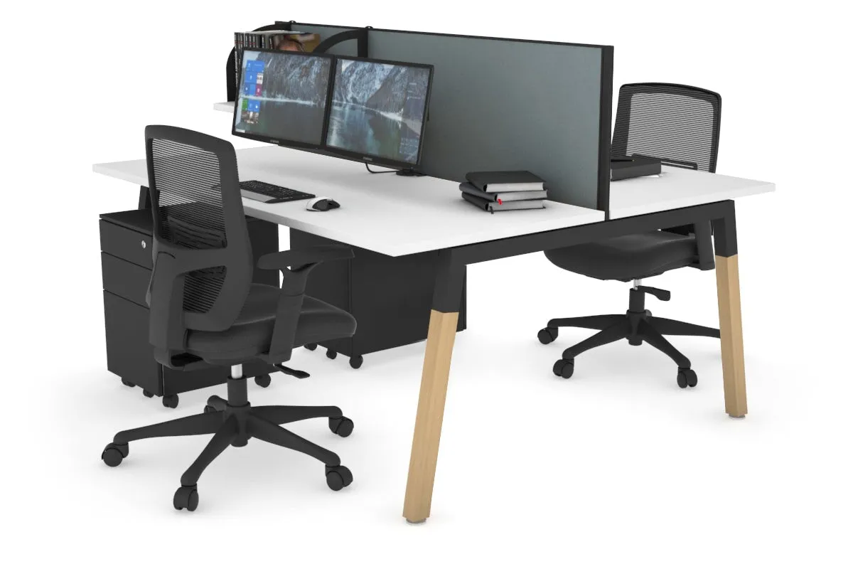 Quadro A Legs 2 Person Office Workstation - Wood Legs Cross Beam [1600L x 700W]