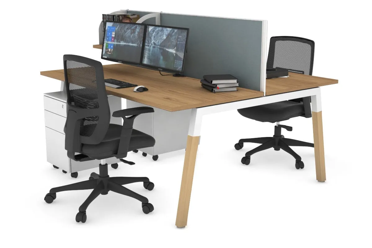 Quadro A Legs 2 Person Office Workstation - Wood Legs Cross Beam [1600L x 700W]