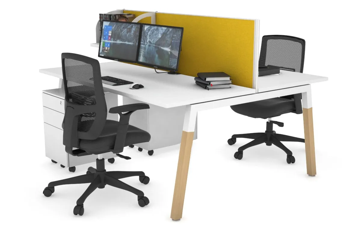 Quadro A Legs 2 Person Office Workstation - Wood Legs Cross Beam [1600L x 700W]