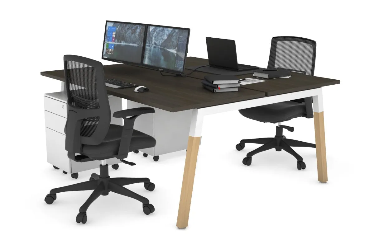 Quadro A Legs 2 Person Office Workstation - Wood Legs Cross Beam [1600L x 700W]