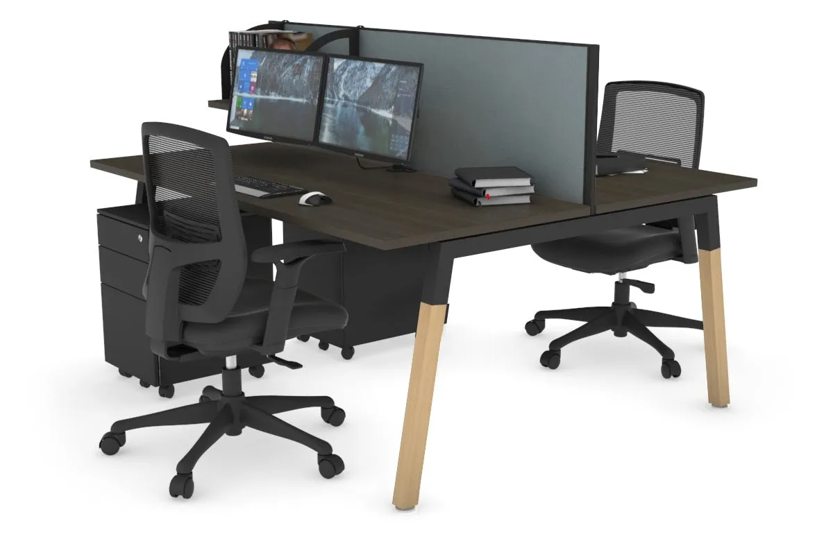 Quadro A Legs 2 Person Office Workstation - Wood Legs Cross Beam [1600L x 700W]