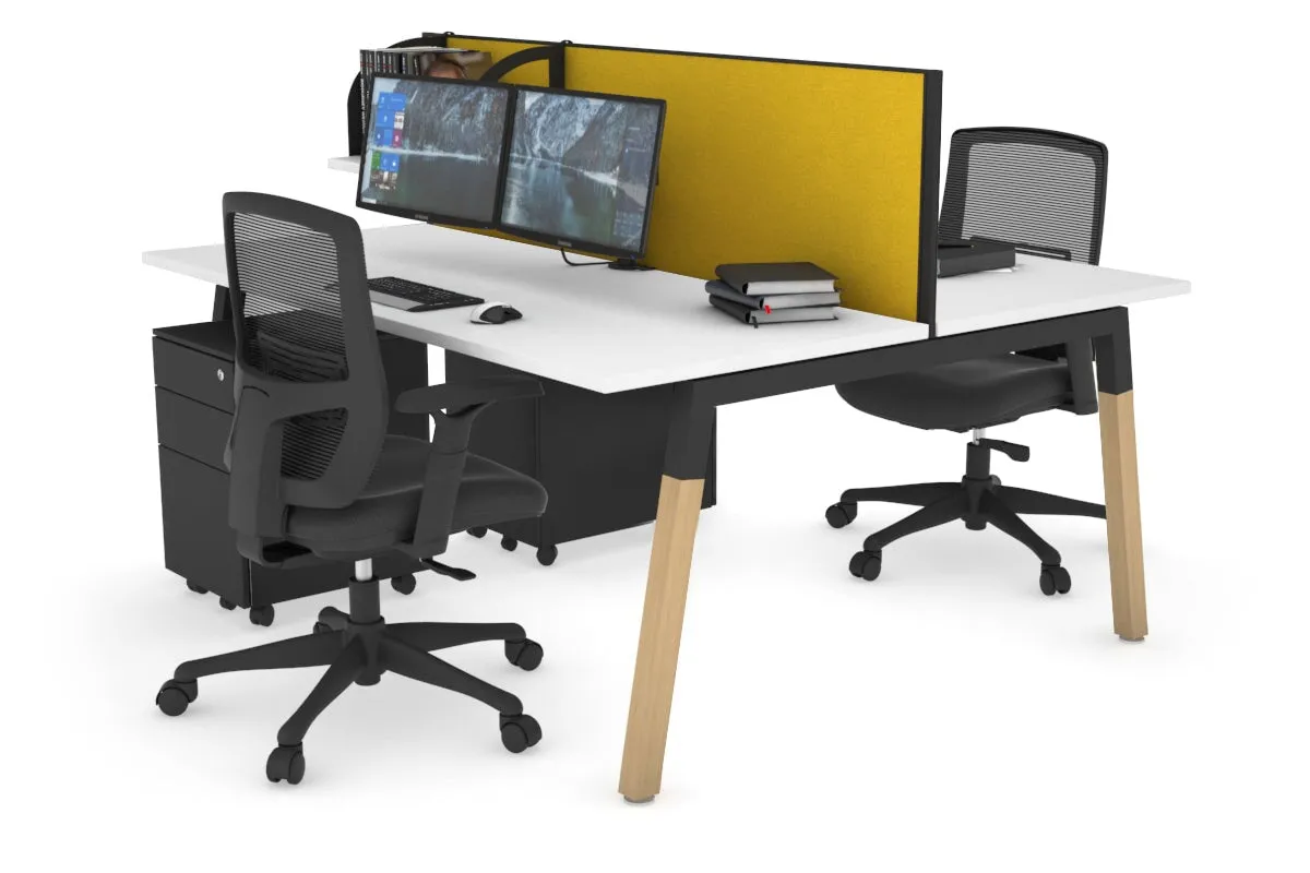 Quadro A Legs 2 Person Office Workstation - Wood Legs Cross Beam [1600L x 700W]