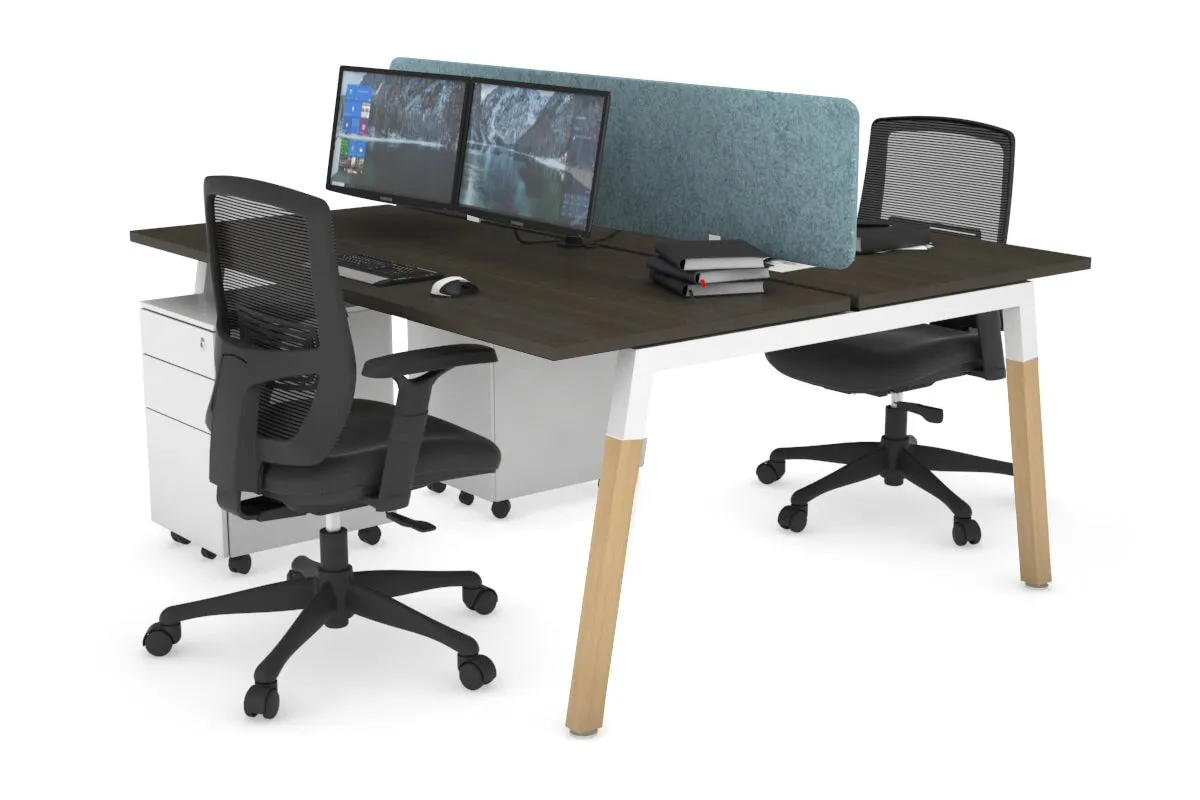 Quadro A Legs 2 Person Office Workstation - Wood Legs Cross Beam [1600L x 700W]