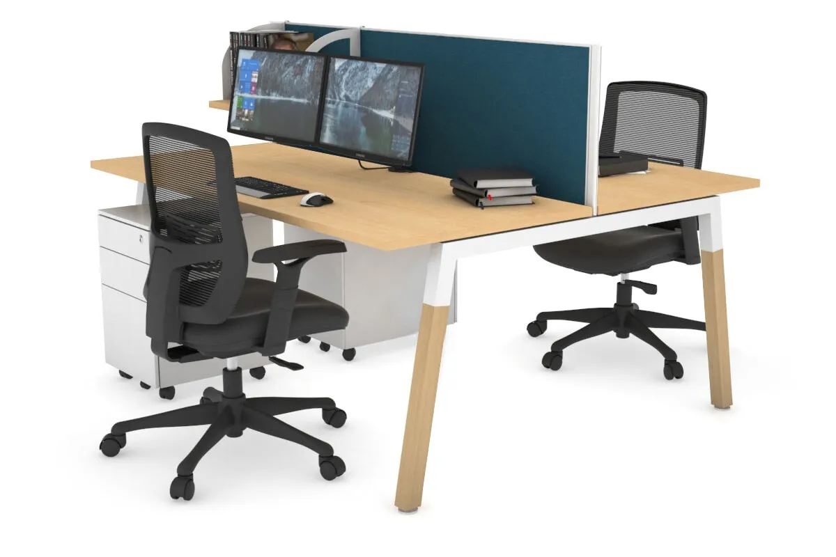 Quadro A Legs 2 Person Office Workstation - Wood Legs Cross Beam [1600L x 700W]