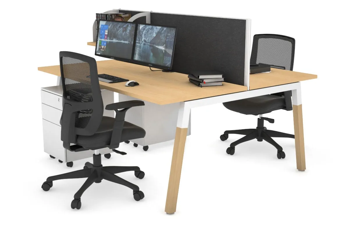 Quadro A Legs 2 Person Office Workstation - Wood Legs Cross Beam [1600L x 700W]