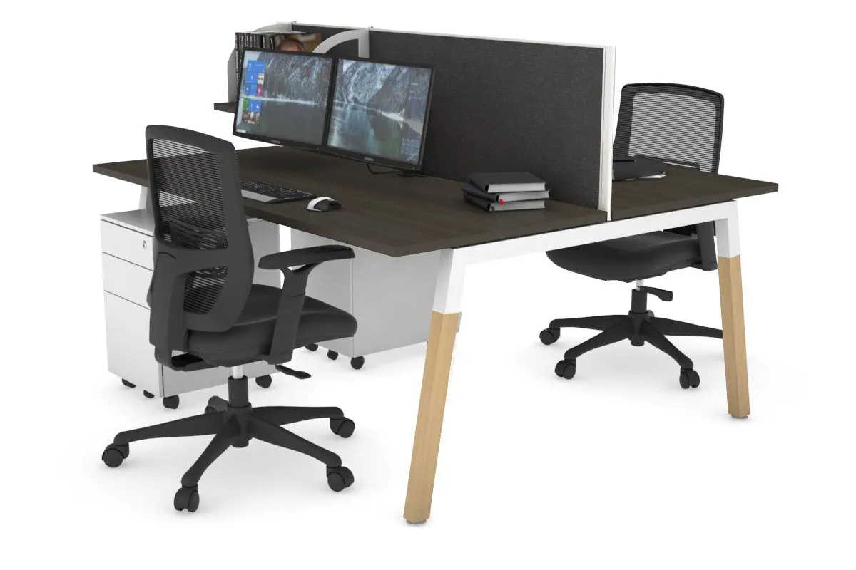 Quadro A Legs 2 Person Office Workstation - Wood Legs Cross Beam [1600L x 700W]