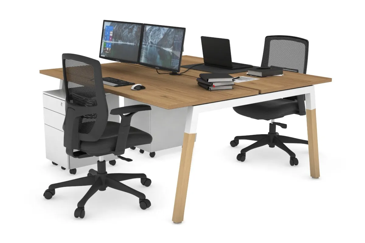 Quadro A Legs 2 Person Office Workstation - Wood Legs Cross Beam [1600L x 700W]