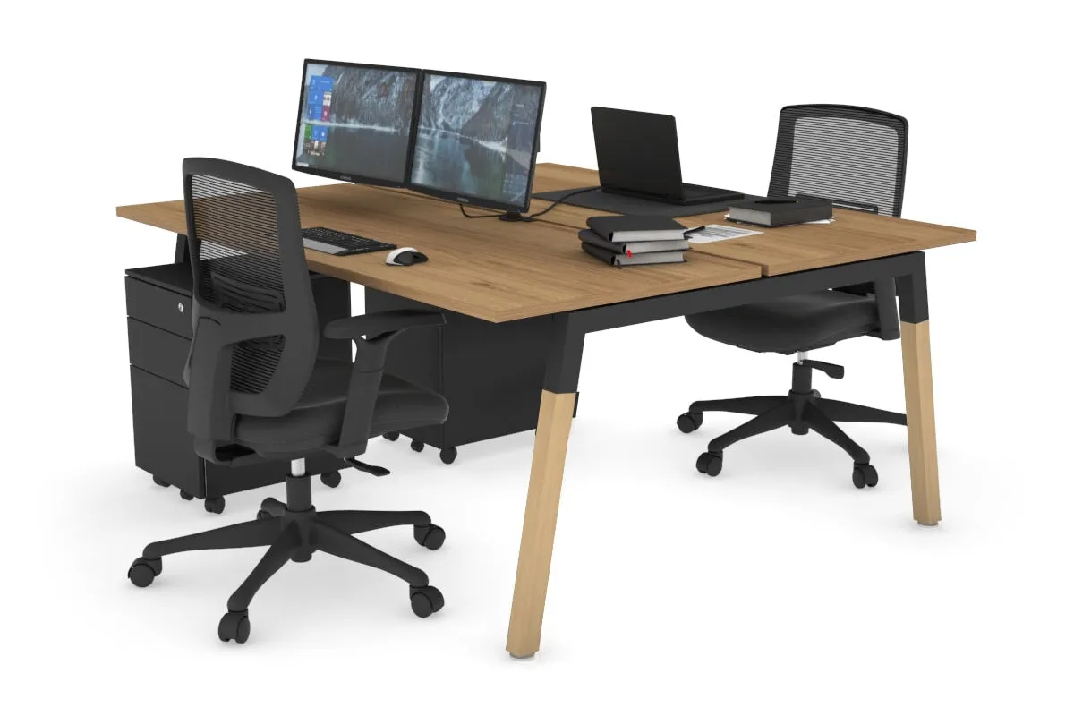 Quadro A Legs 2 Person Office Workstation - Wood Legs Cross Beam [1600L x 700W]