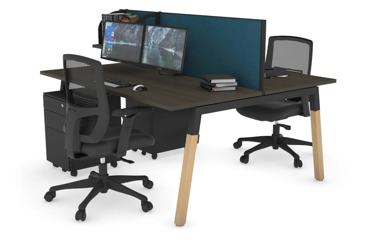 Quadro A Legs 2 Person Office Workstation - Wood Legs Cross Beam [1600L x 700W]