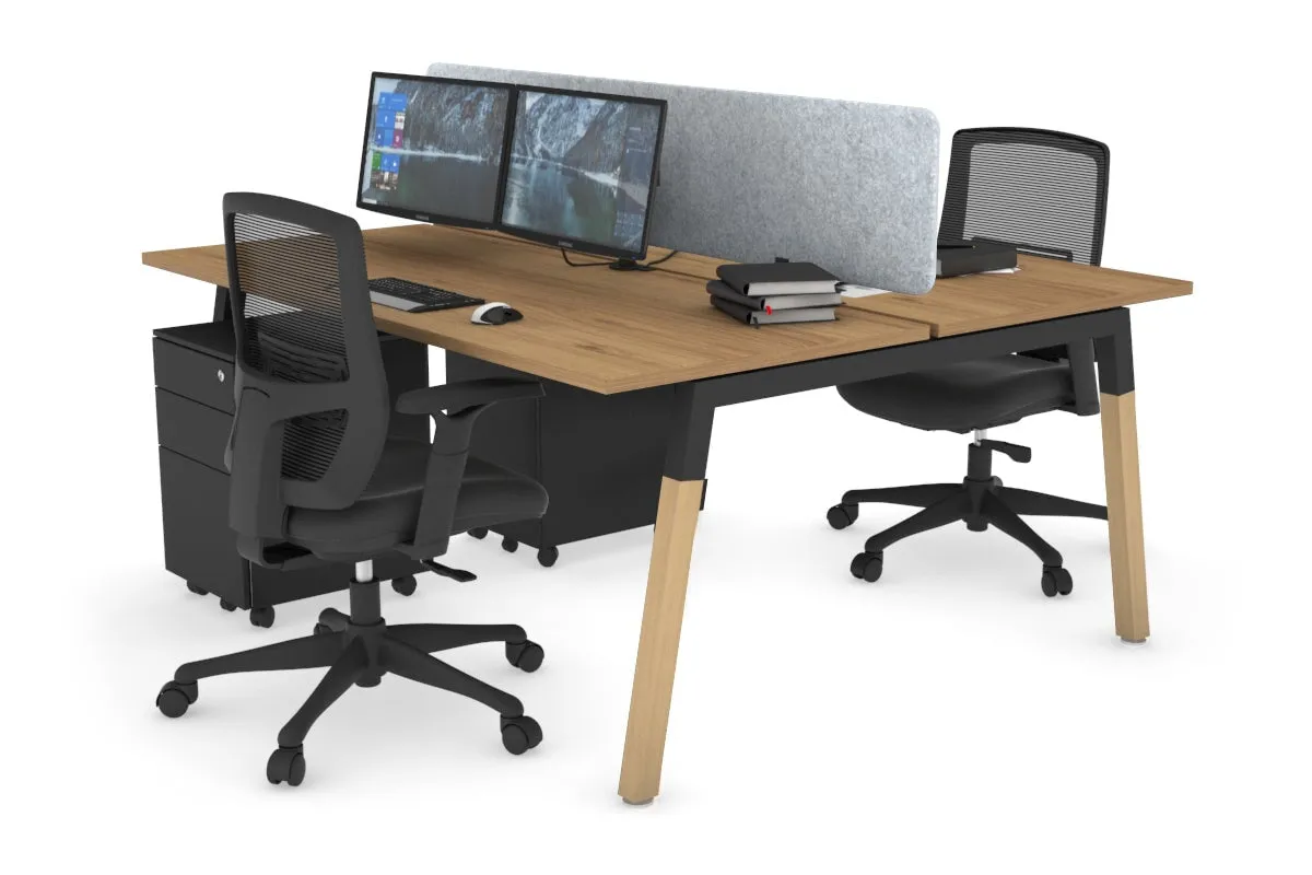 Quadro A Legs 2 Person Office Workstation - Wood Legs Cross Beam [1600L x 700W]