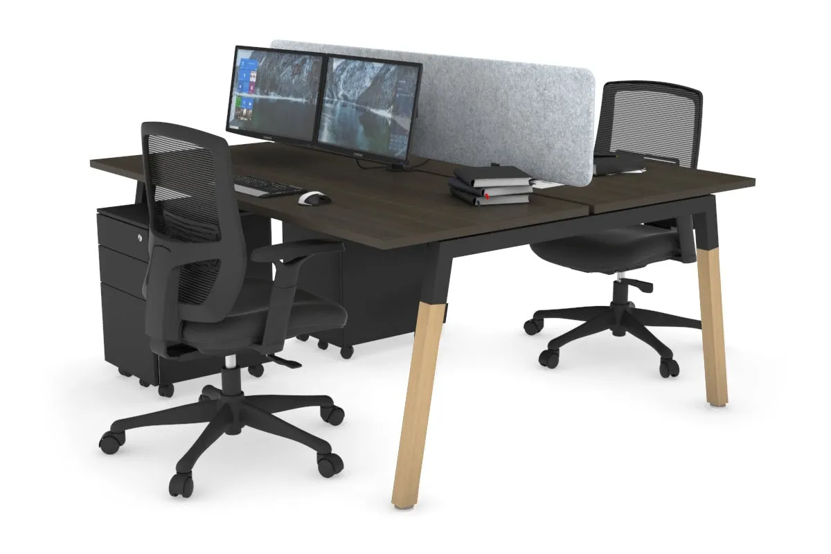 Quadro A Legs 2 Person Office Workstation - Wood Legs Cross Beam [1600L x 700W]