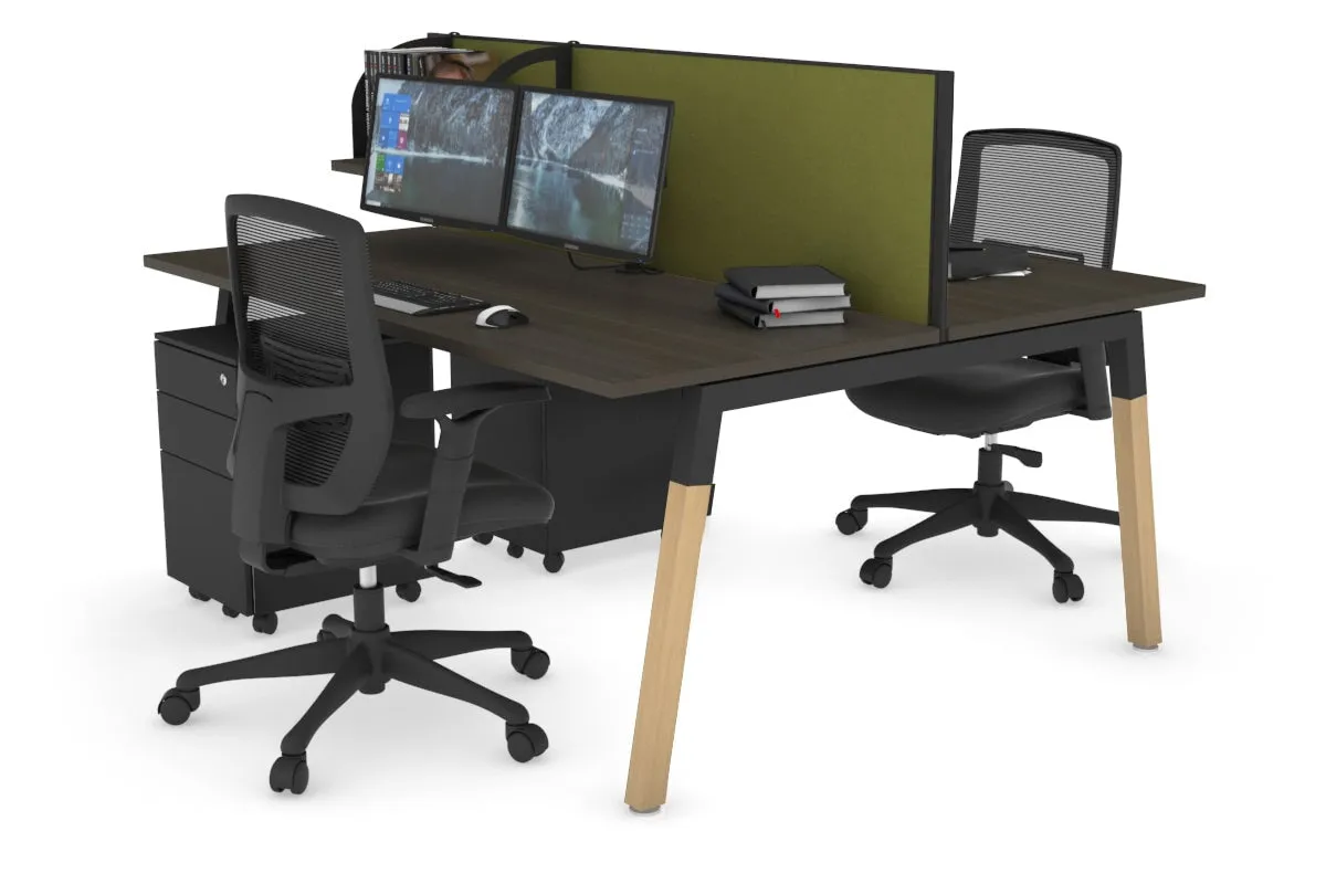 Quadro A Legs 2 Person Office Workstation - Wood Legs Cross Beam [1600L x 700W]