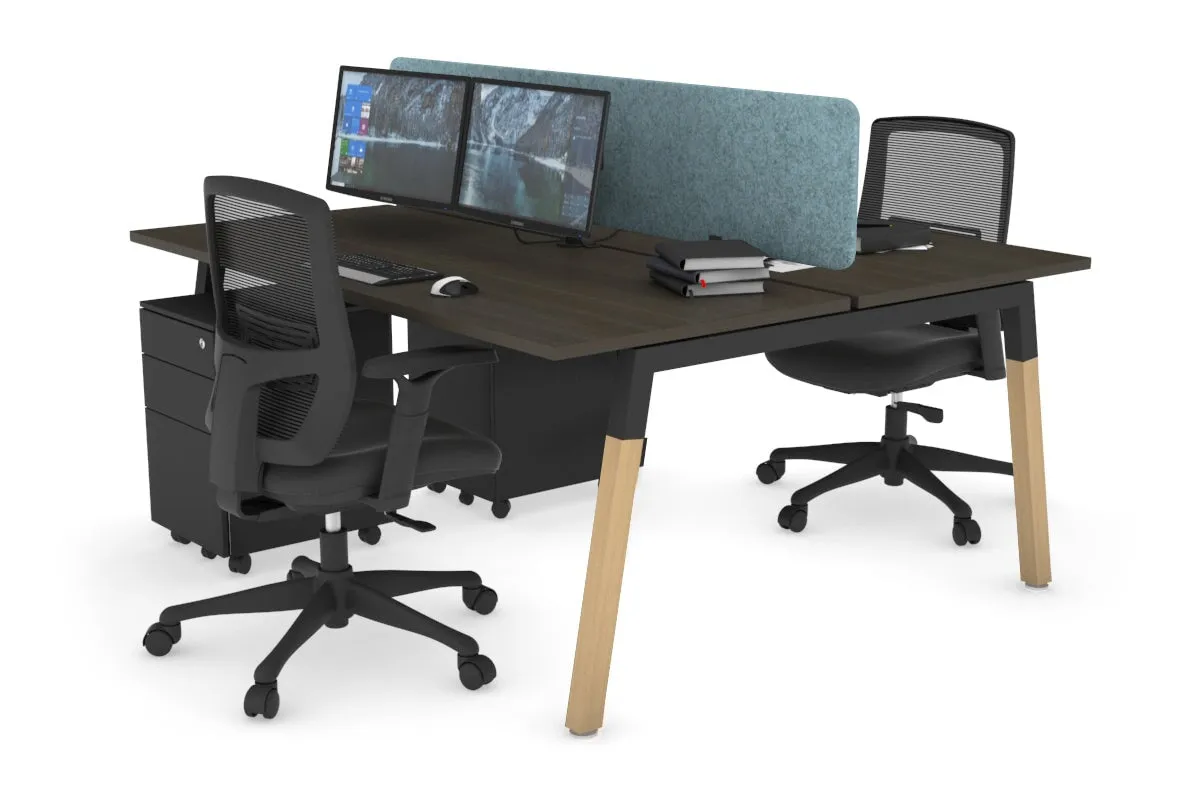 Quadro A Legs 2 Person Office Workstation - Wood Legs Cross Beam [1600L x 700W]