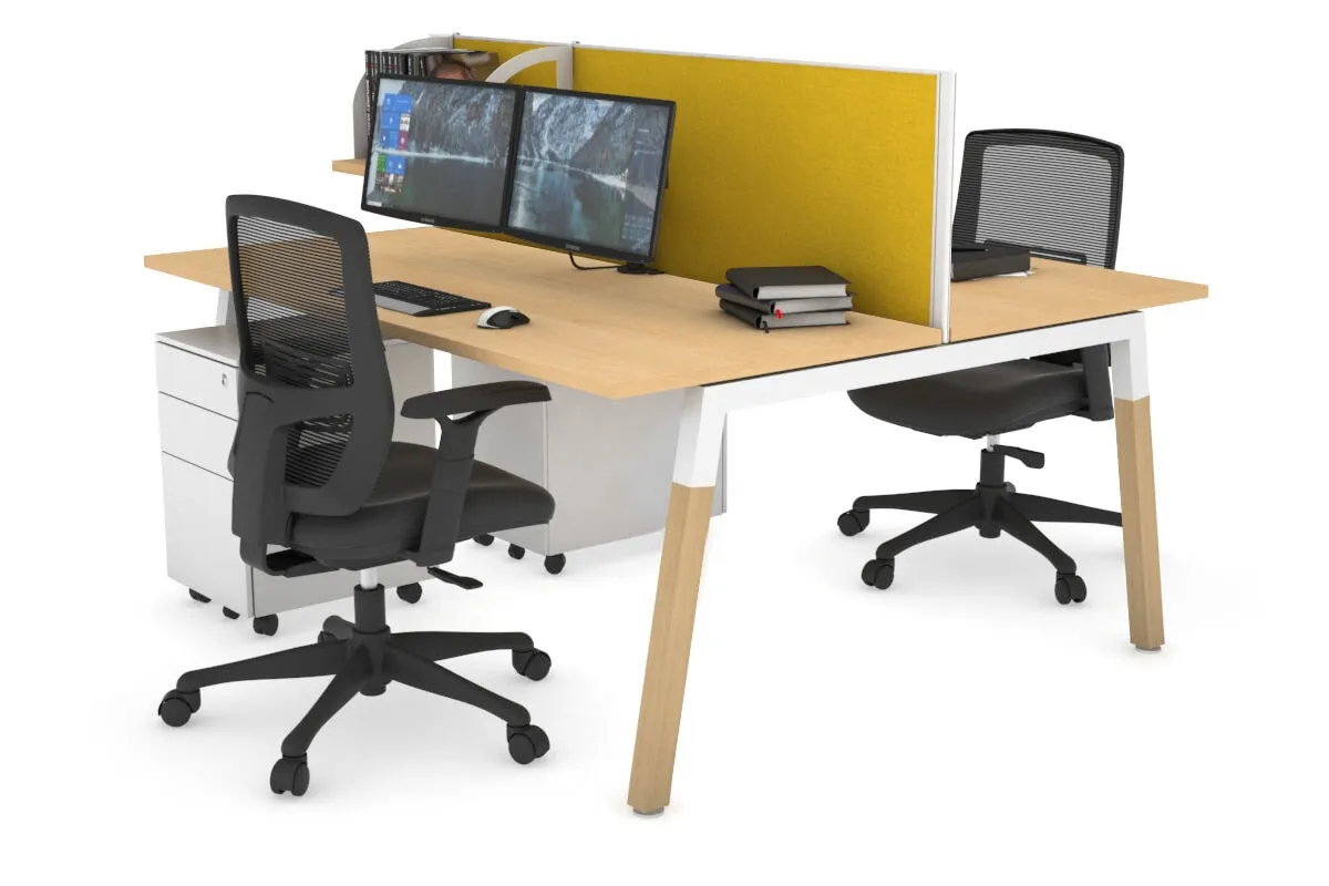 Quadro A Legs 2 Person Office Workstation - Wood Legs Cross Beam [1600L x 700W]