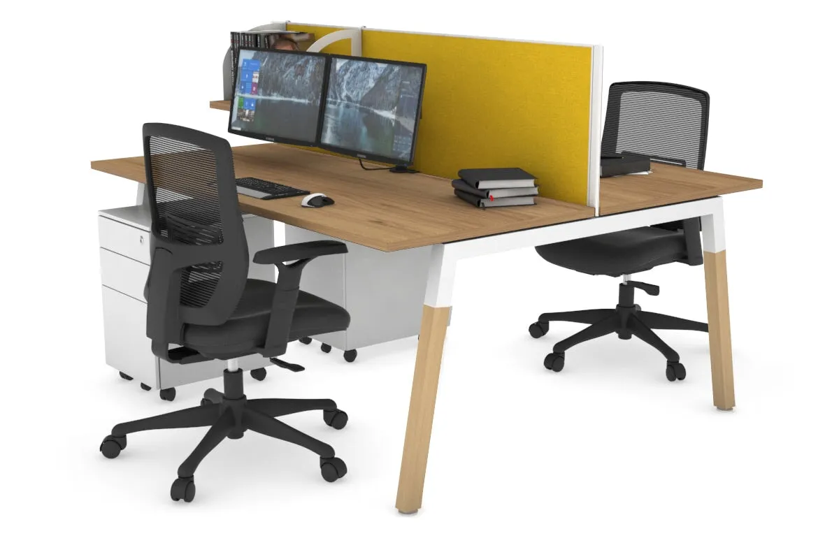 Quadro A Legs 2 Person Office Workstation - Wood Legs Cross Beam [1600L x 700W]