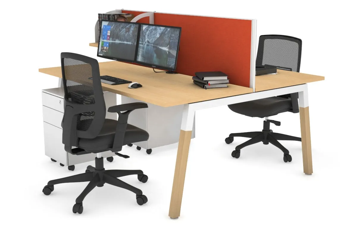 Quadro A Legs 2 Person Office Workstation - Wood Legs Cross Beam [1600L x 700W]