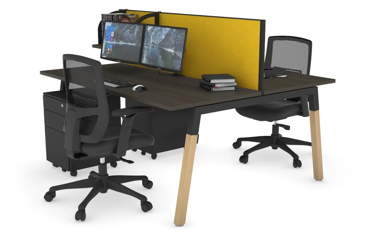 Quadro A Legs 2 Person Office Workstation - Wood Legs Cross Beam [1600L x 700W]