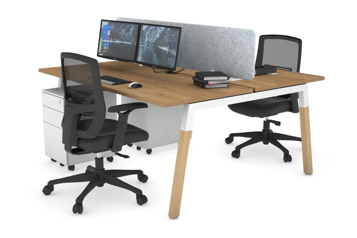 Quadro A Legs 2 Person Office Workstation - Wood Legs Cross Beam [1600L x 700W]