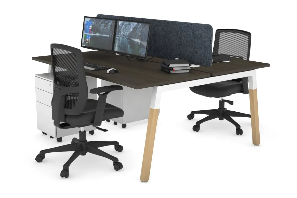 Quadro A Legs 2 Person Office Workstation - Wood Legs Cross Beam [1600L x 700W]