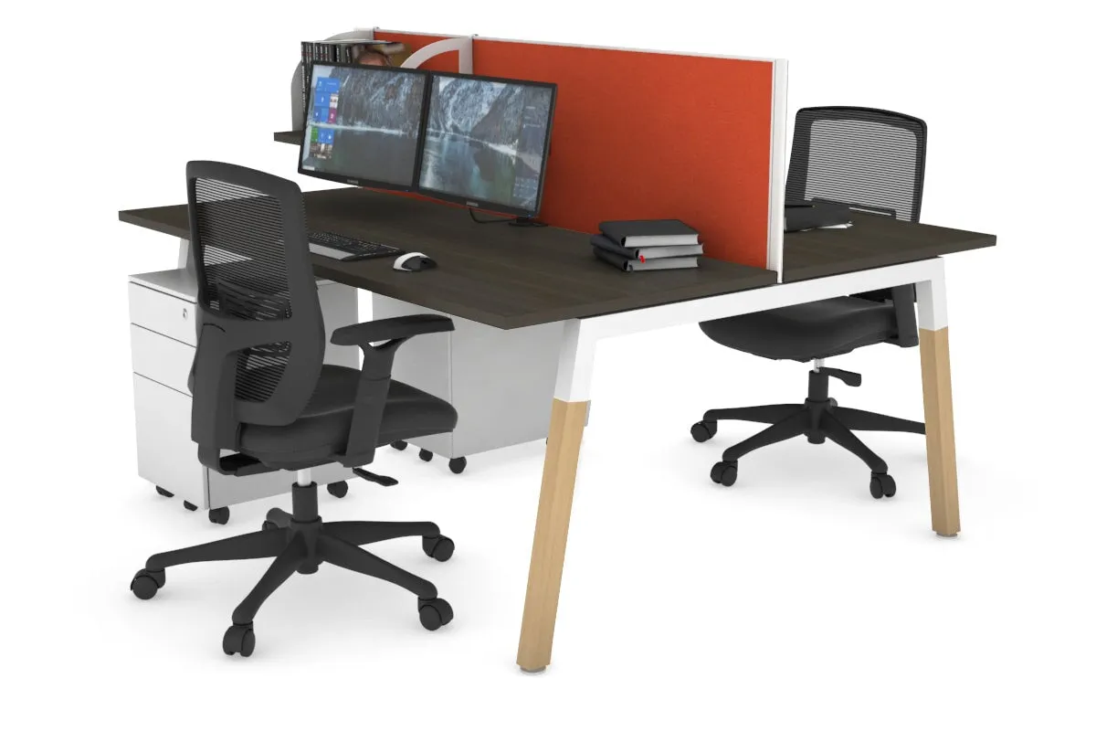 Quadro A Legs 2 Person Office Workstation - Wood Legs Cross Beam [1600L x 700W]