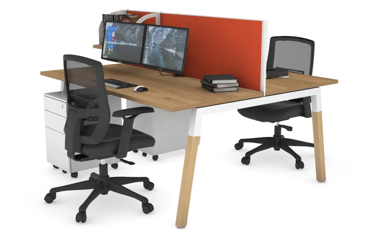 Quadro A Legs 2 Person Office Workstation - Wood Legs Cross Beam [1600L x 700W]