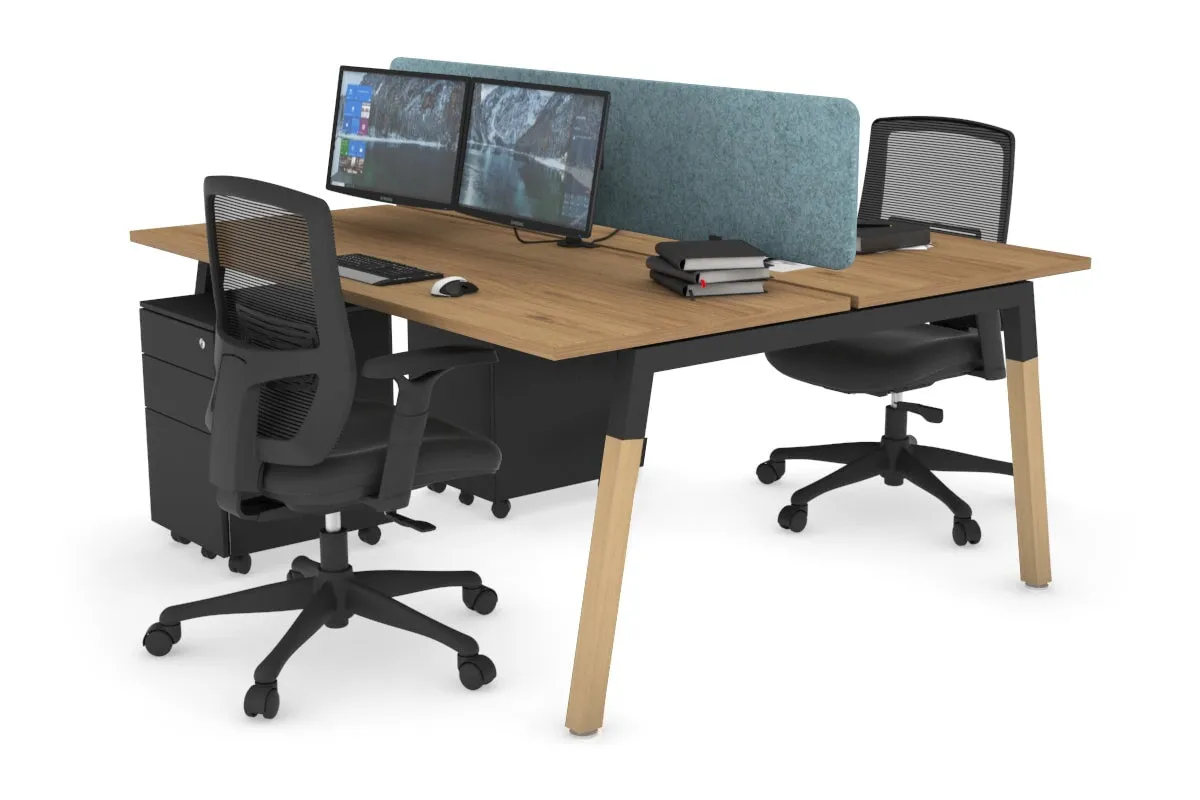 Quadro A Legs 2 Person Office Workstation - Wood Legs Cross Beam [1600L x 700W]