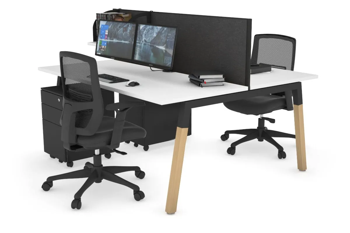 Quadro A Legs 2 Person Office Workstation - Wood Legs Cross Beam [1600L x 700W]