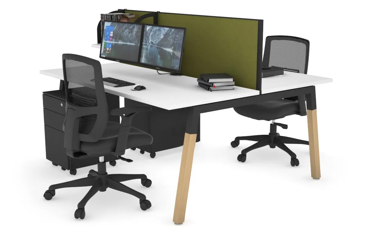 Quadro A Legs 2 Person Office Workstation - Wood Legs Cross Beam [1600L x 700W]