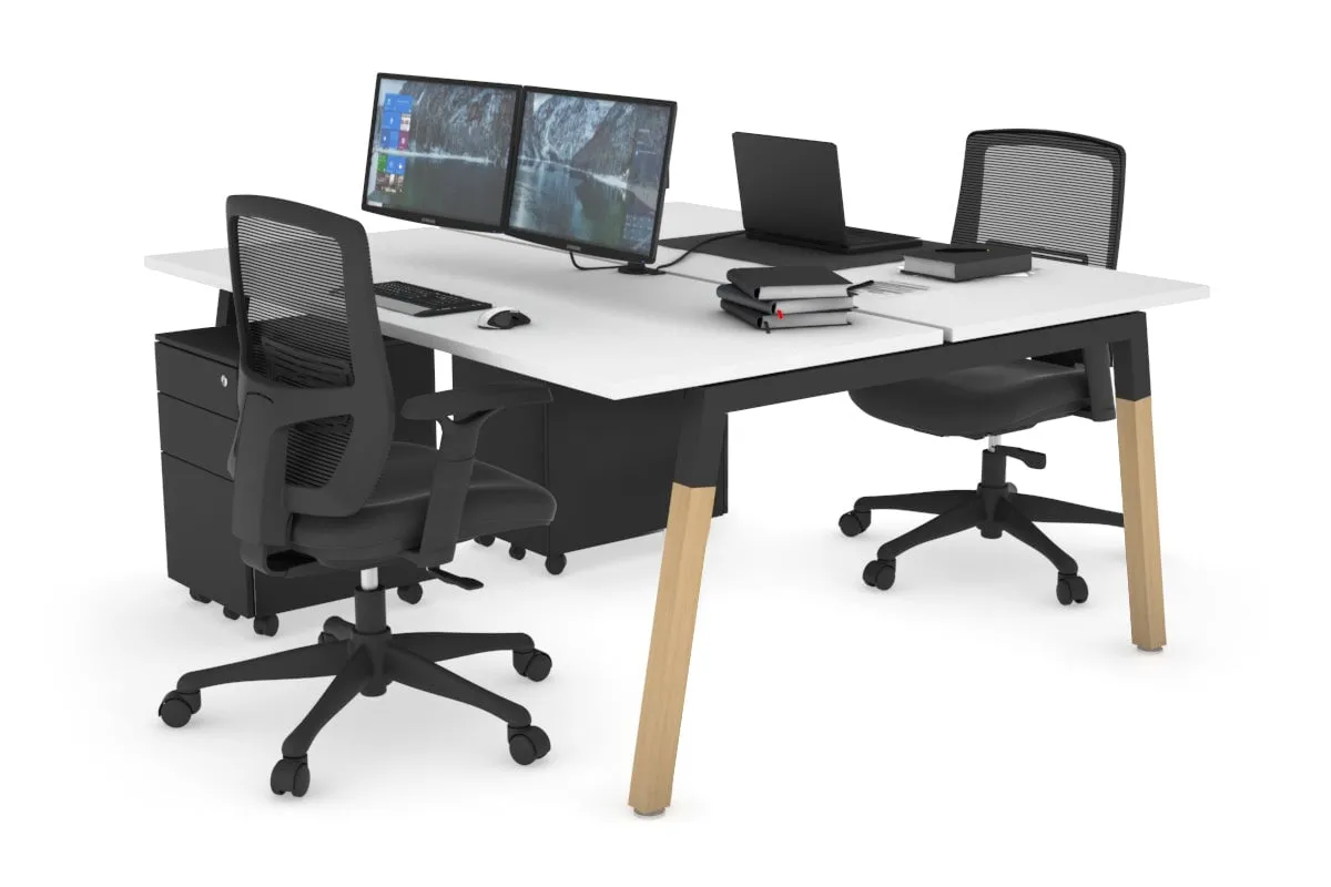 Quadro A Legs 2 Person Office Workstation - Wood Legs Cross Beam [1600L x 700W]