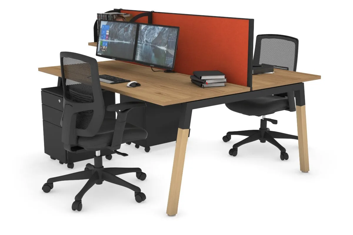 Quadro A Legs 2 Person Office Workstation - Wood Legs Cross Beam [1600L x 700W]