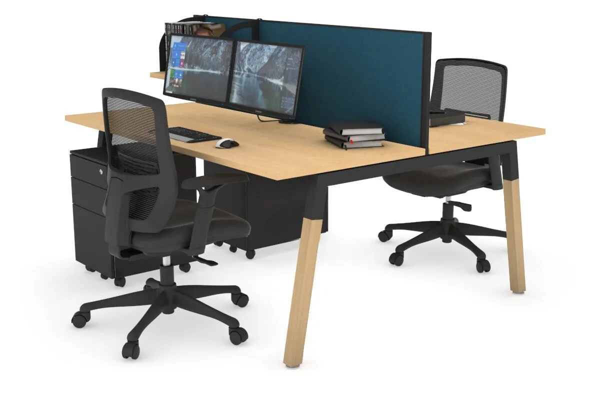 Quadro A Legs 2 Person Office Workstation - Wood Legs Cross Beam [1600L x 700W]