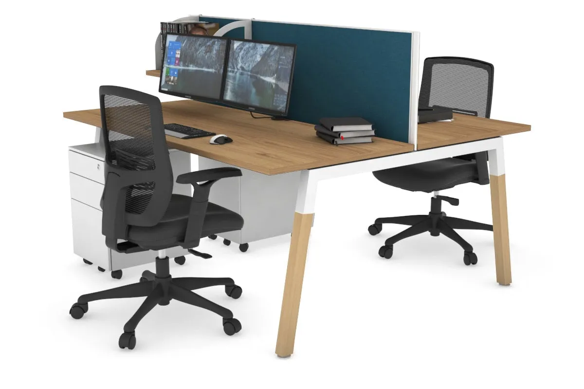 Quadro A Legs 2 Person Office Workstation - Wood Legs Cross Beam [1600L x 700W]